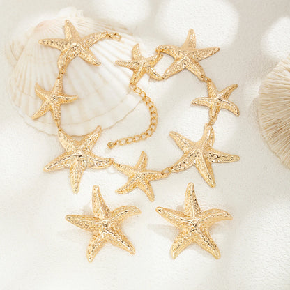 Bohemian Vintage Starfish Choker Necklace & Drop Earrings Set