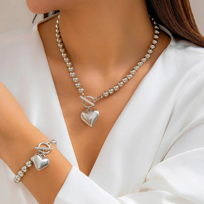 Punk Hollow Heart Pendant Necklace Set