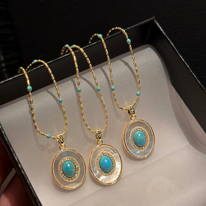 Turquoise Shell Pendant Gold Chain Necklace