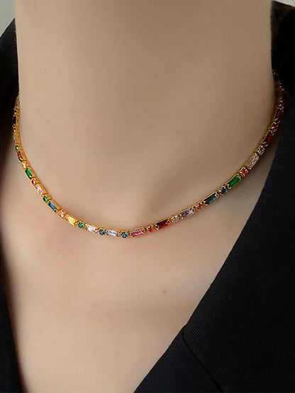 Colorful Zircon Chain Necklace & Bracelet