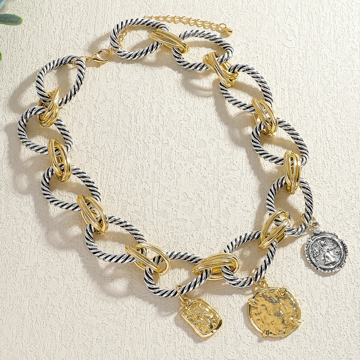 Dual Tone Coin Charm Necklace