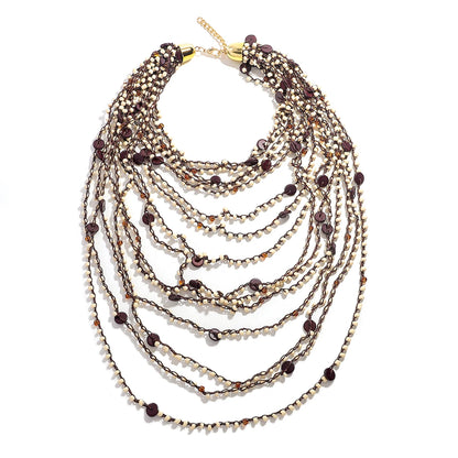 Multilayer Beaded & Rhinestone Necklace