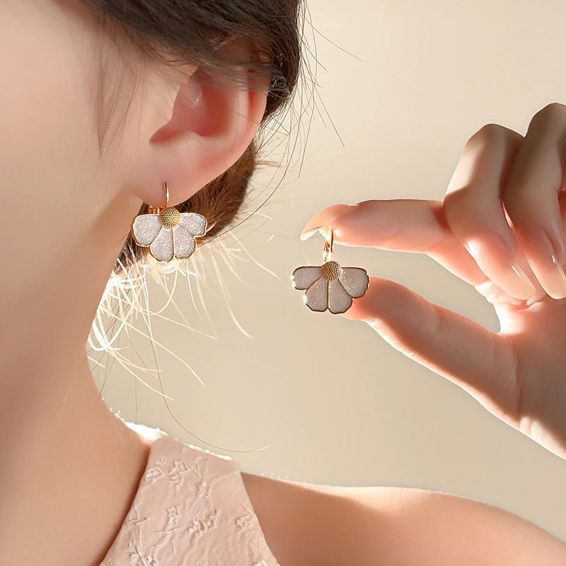 Elegant White Enamel Petal Earrings