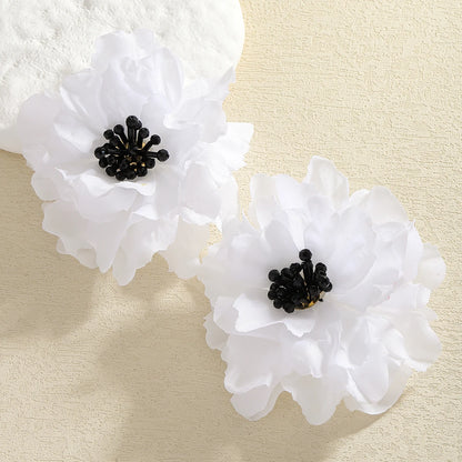 Boho Blossom – White Fabric Floral Stud Earrings
