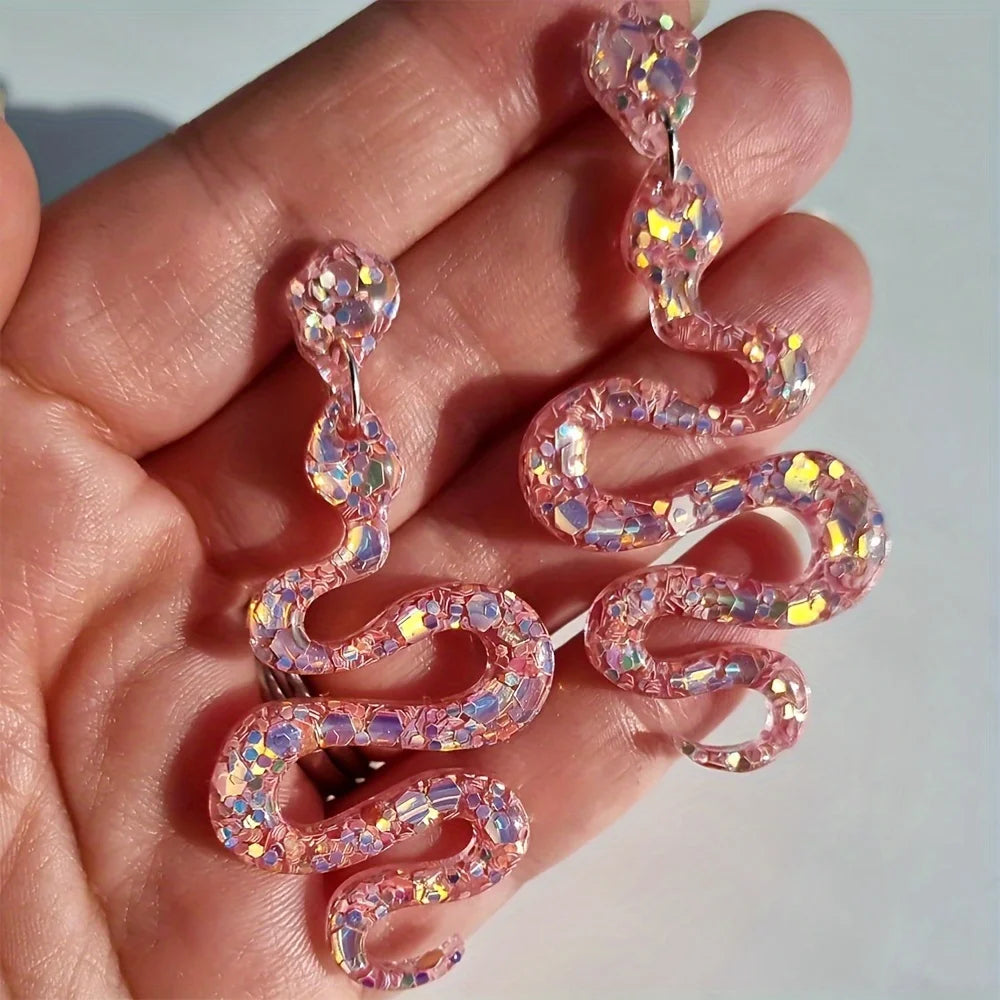 Glamorous Serpent – Dangle Earrings in Acrylic with Sequins