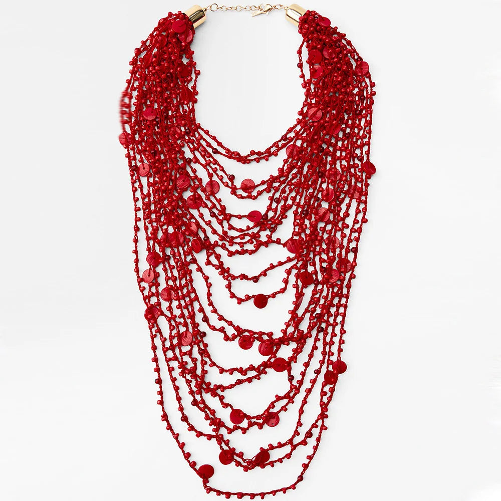 Boho Glow – Handwoven Beaded Shell Multilayer Necklace