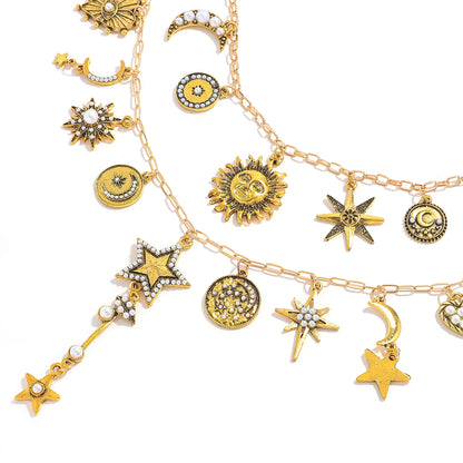 Celestial Charm – 2pcs Sun & Star Pendant Necklace Set