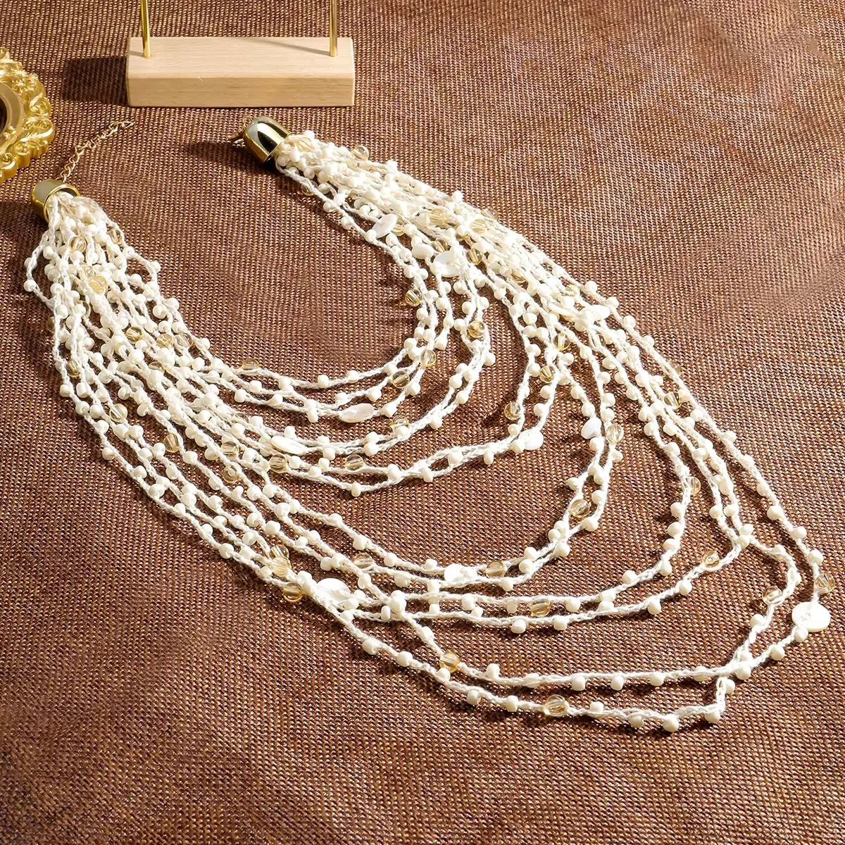 Multilayer Beaded & Rhinestone Necklace