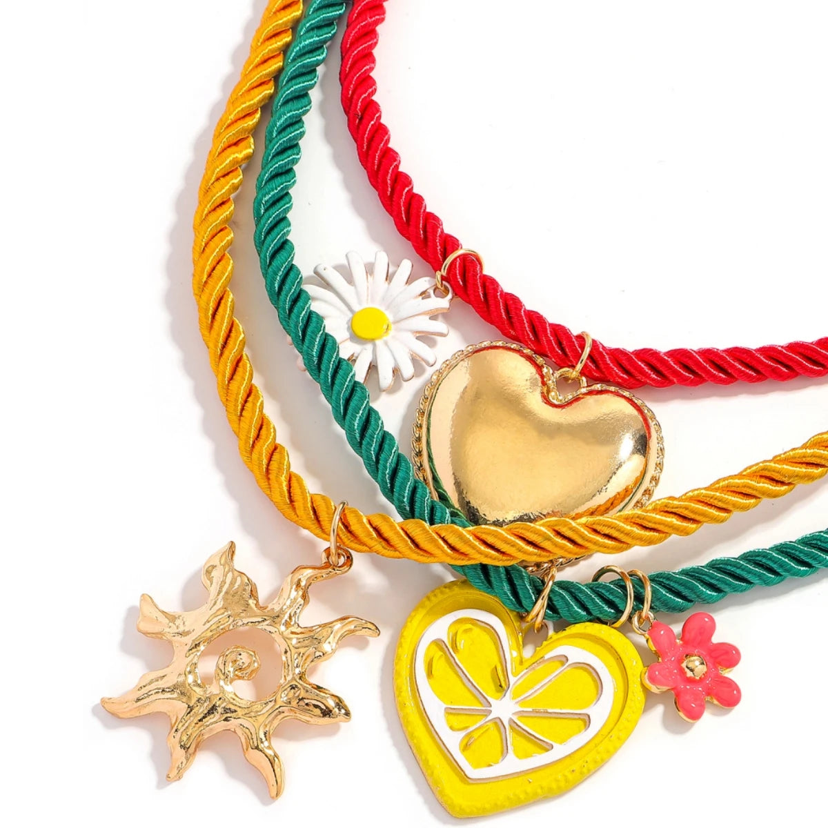 Vibrant Enamel Heart Necklace with Sun Pendant