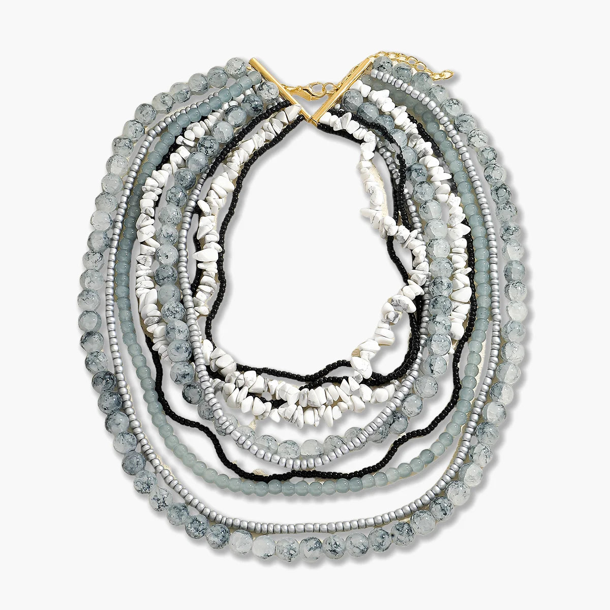 Bohemian Beaded Necklace, Multilayer Handmade Design