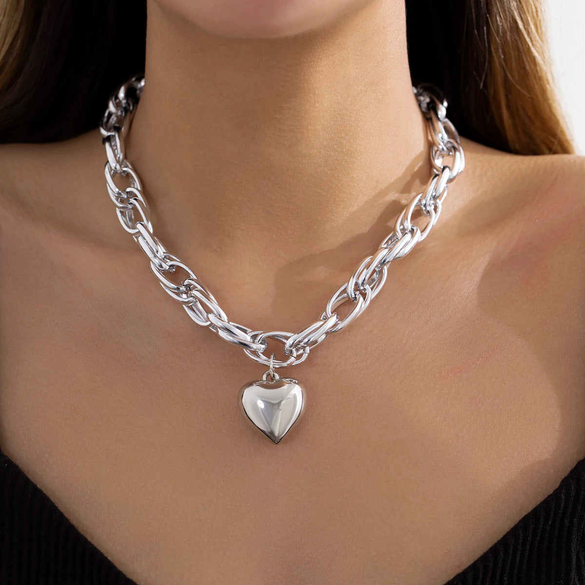 Punk Exaggerated Geometric Heart Pendant Necklace