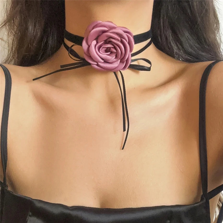 Exaggerated Big Rose Flower Choker Necklace