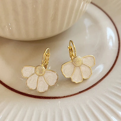 Elegant White Enamel Petal Earrings