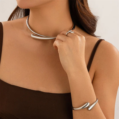 Water Drop Torque Choker & Open Cuff Bangle Set
