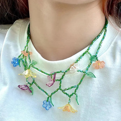 Bohemian Colorful Beaded Plant Necklace