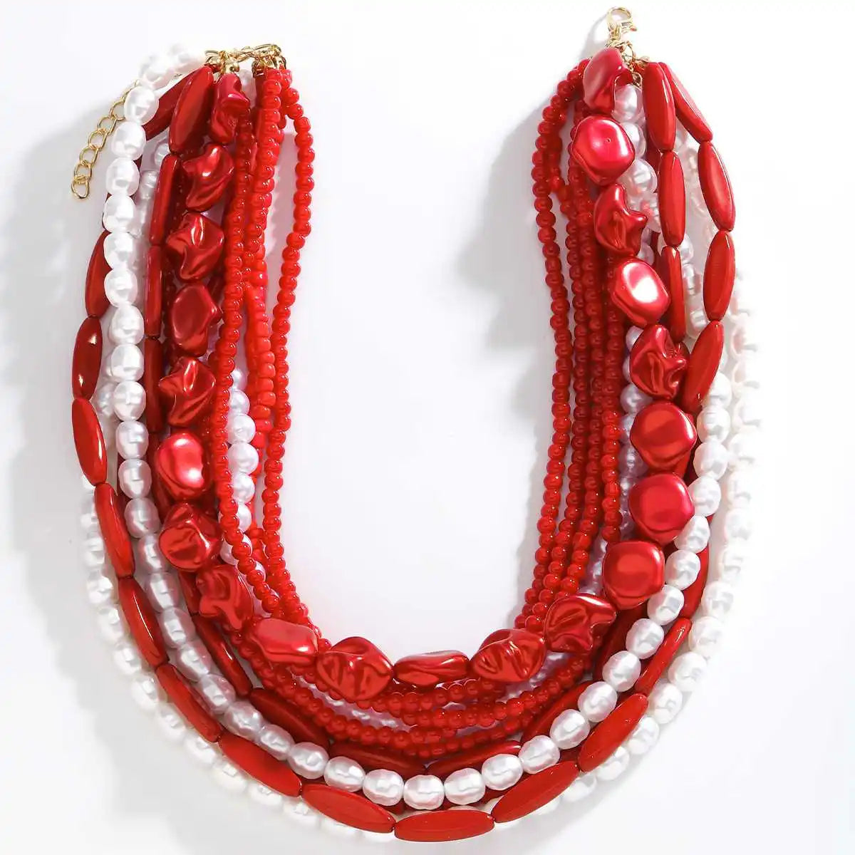 Bohemian Beaded Necklace, Multilayer Handmade Design