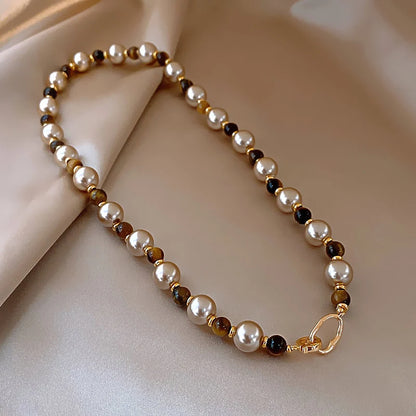 Natural Tiger’s-Eye Pearl Bead Necklace