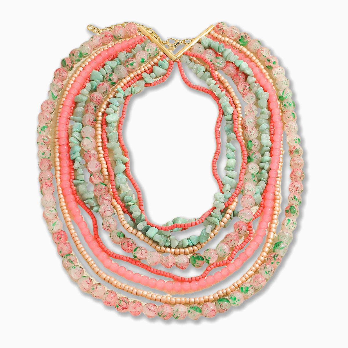 Bohemian Beaded Necklace, Multilayer Handmade Design