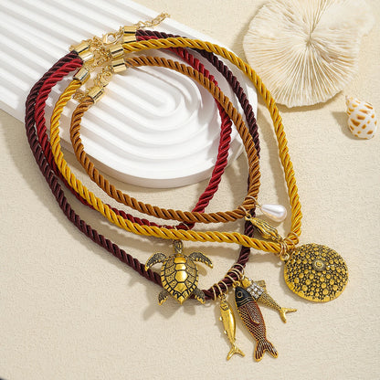 Ocean Charm – 3-Layer Rope Chain Necklace