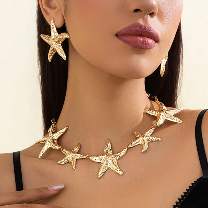 Bohemian Vintage Starfish Choker Necklace & Drop Earrings Set
