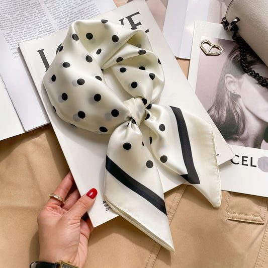 Chic Polka Dot: Women's Faux Silk Square Scarf