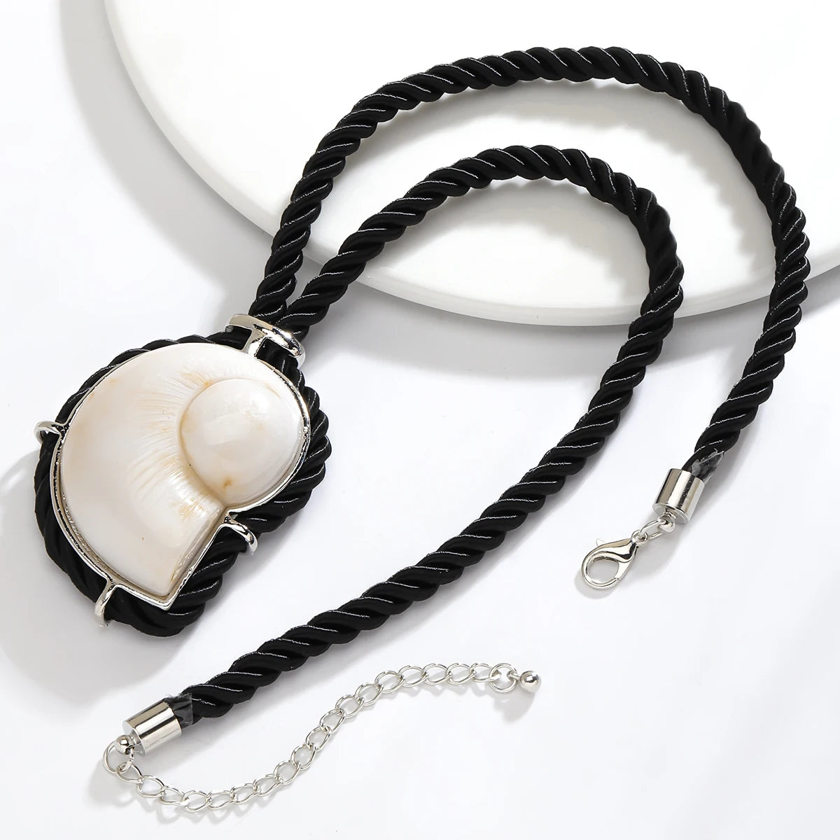 Ocean Muse – Black Rope Conch Shell Pendant Necklace