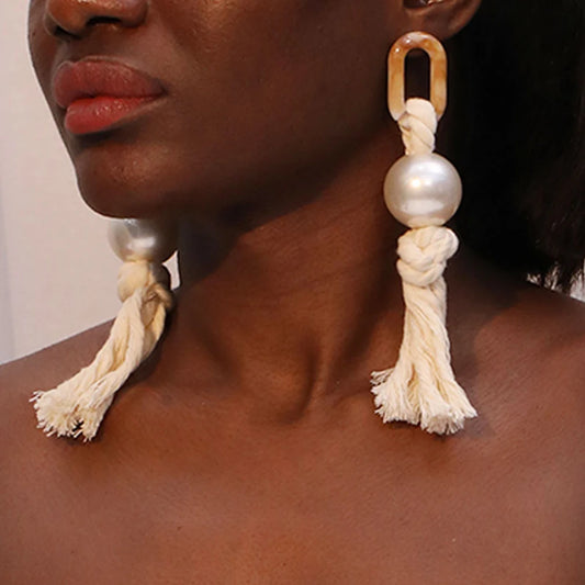 Pearl Twist – Handmade Statement Rope Earrings