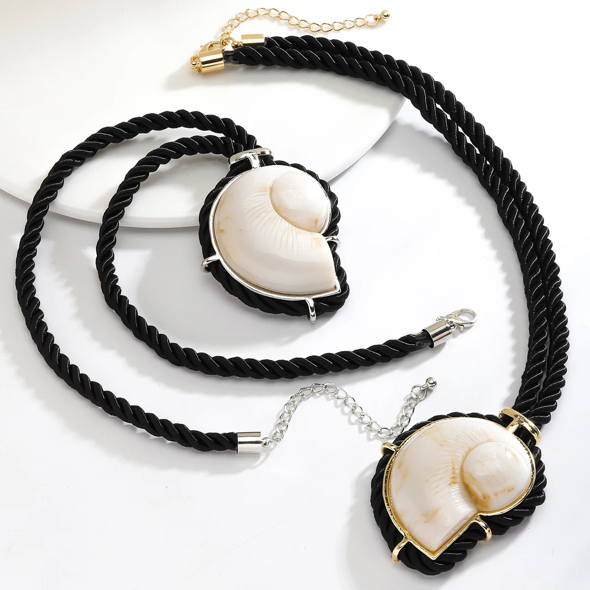 Ocean Muse – Black Rope Conch Shell Pendant Necklace