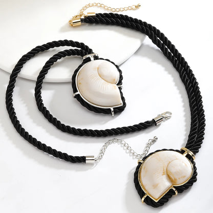 Ocean Muse – Black Rope Conch Shell Pendant Necklace