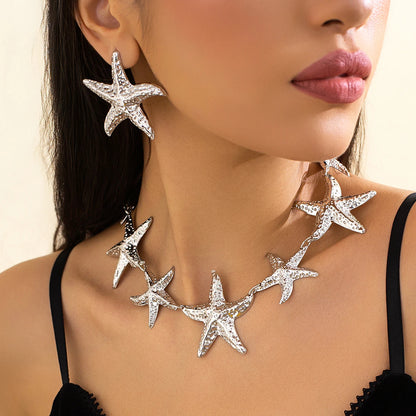 Bohemian Vintage Starfish Choker Necklace & Drop Earrings Set