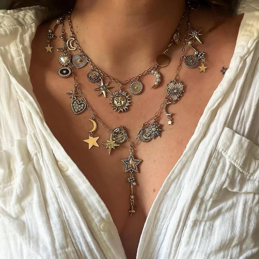 Celestial Charm – 2pcs Sun & Star Pendant Necklace Set