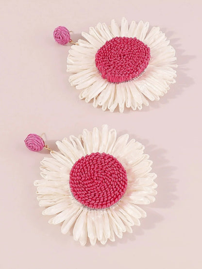 Boho Charm: Woven Sunflower Summer Earrings