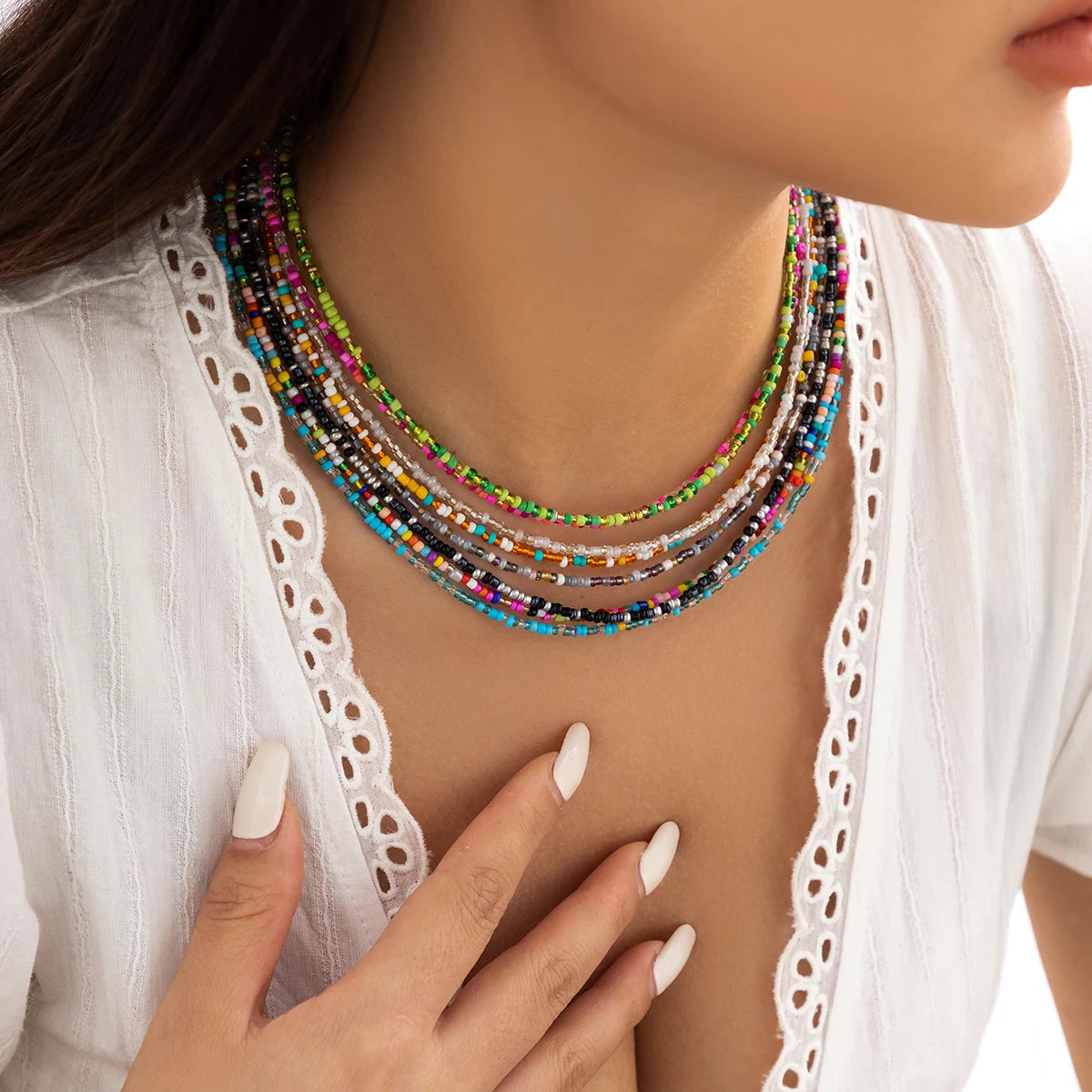 Bohemian Mixed Color Seed Bead Necklace