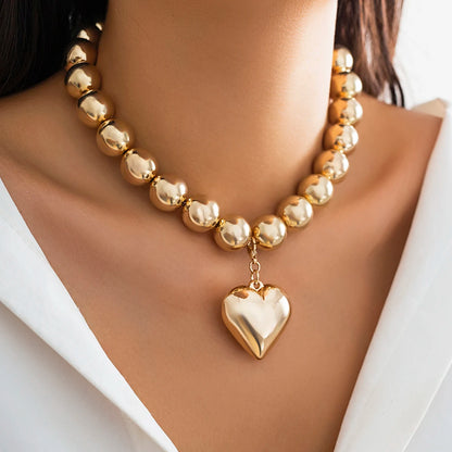 Trendy Heart-Shaped Beaded Chain Necklace