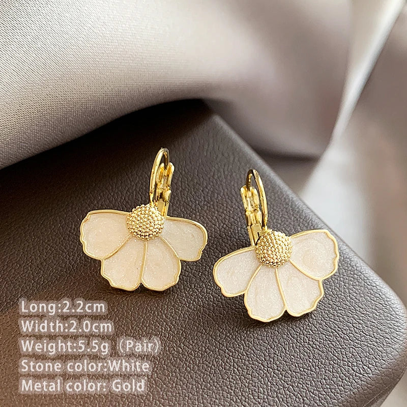 Elegant White Enamel Petal Earrings