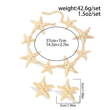 Bohemian Vintage Starfish Choker Necklace & Drop Earrings Set
