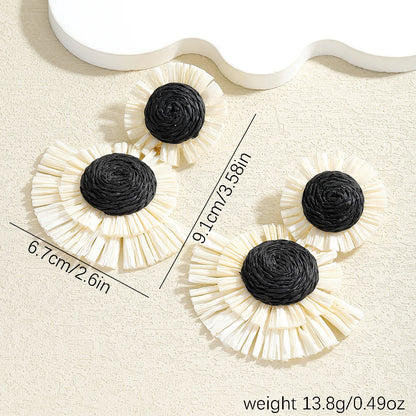Tropical Bloom – Woven Raffia Flower Drop Earrings