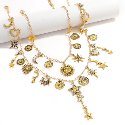 Celestial Charm – 2pcs Sun & Star Pendant Necklace Set