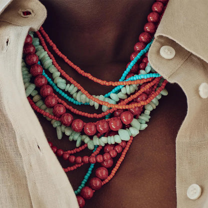 Bohemian Beaded Necklace, Multilayer Handmade Design