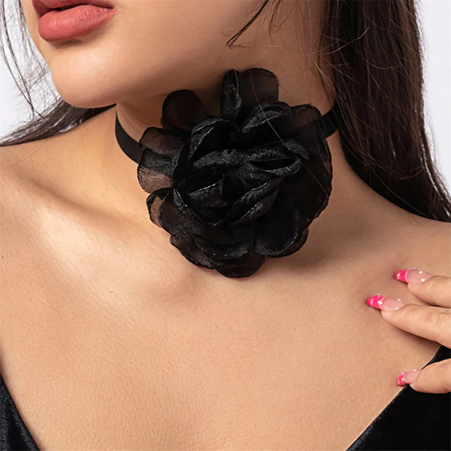 Exaggerated Big Rose Flower Choker Necklace