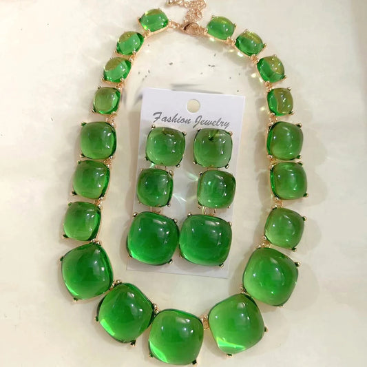 Geometric Resin Pendant Necklace & Earrings Set