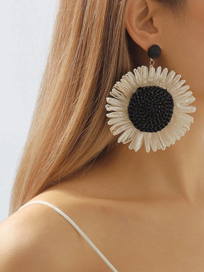 Boho Charm: Woven Sunflower Summer Earrings