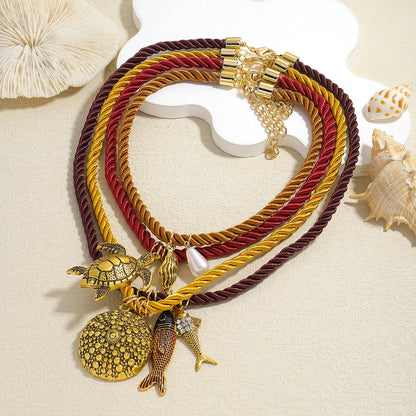 Ocean Charm – 3-Layer Rope Chain Necklace