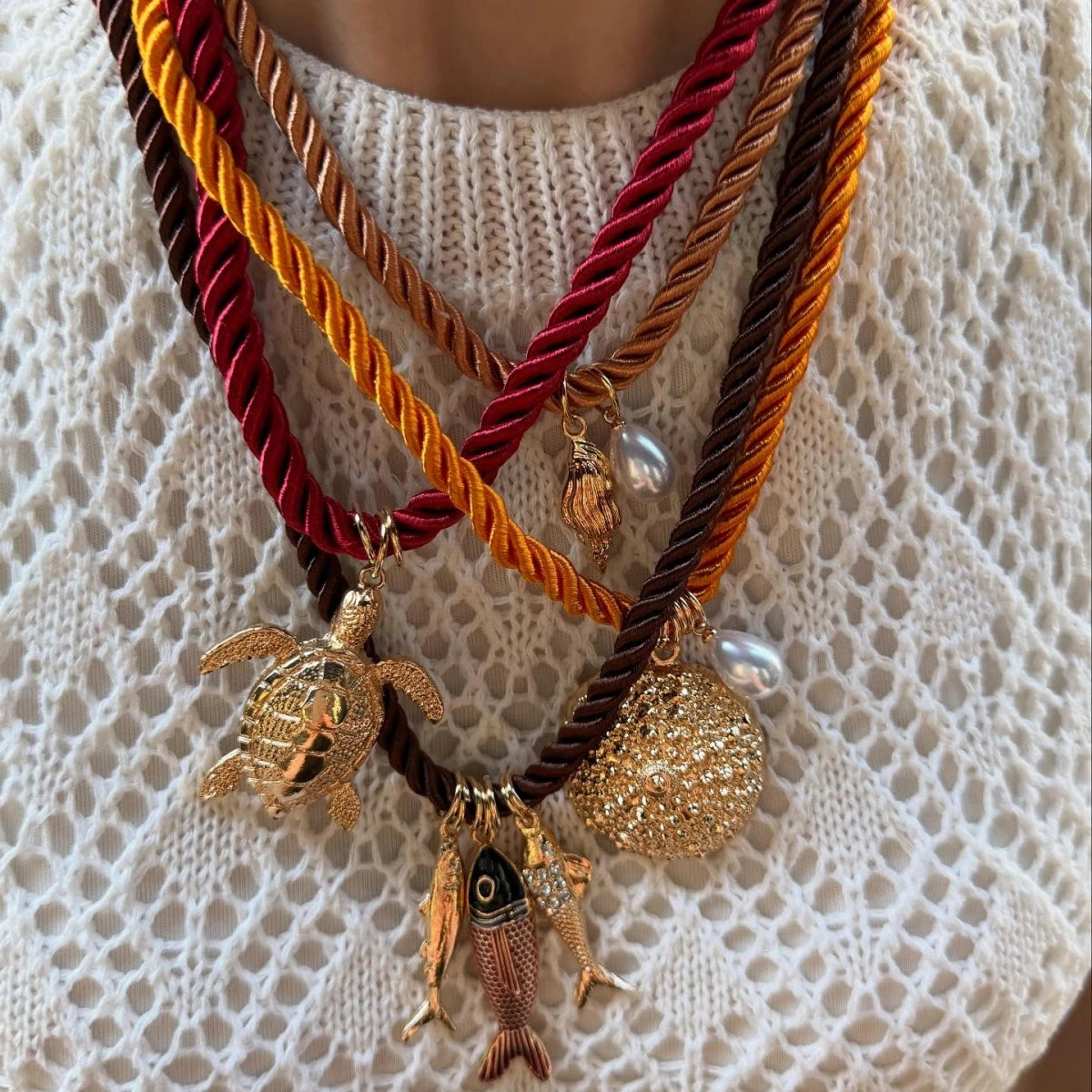 Ocean Charm – 3-Layer Rope Chain Necklace