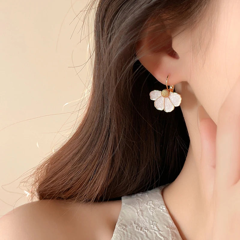 Elegant White Enamel Petal Earrings