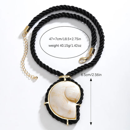Ocean Muse – Black Rope Conch Shell Pendant Necklace