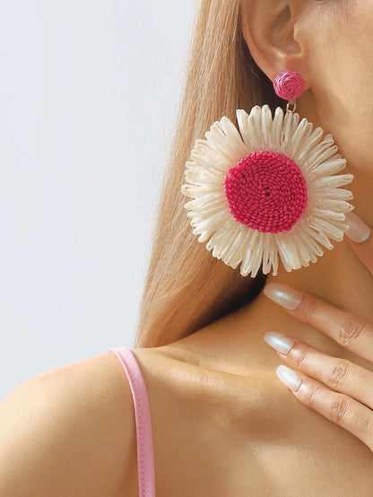 Boho Charm: Woven Sunflower Summer Earrings