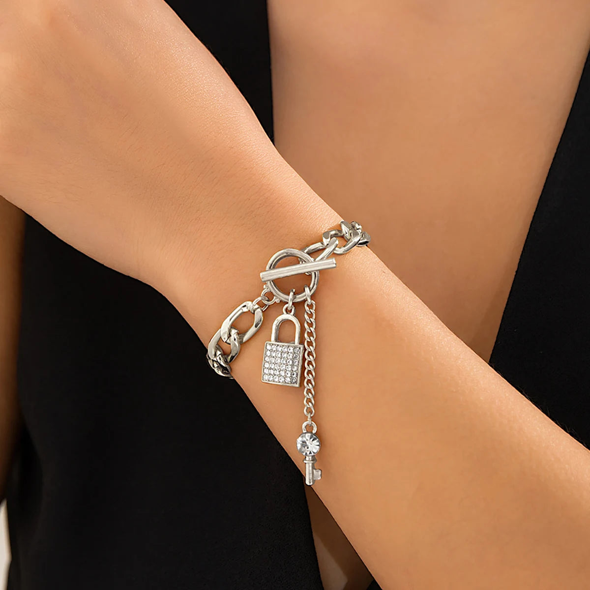 Trendy Rhinestone Lock Chain Bracelet