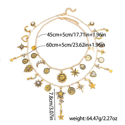 Celestial Charm – 2pcs Sun & Star Pendant Necklace Set