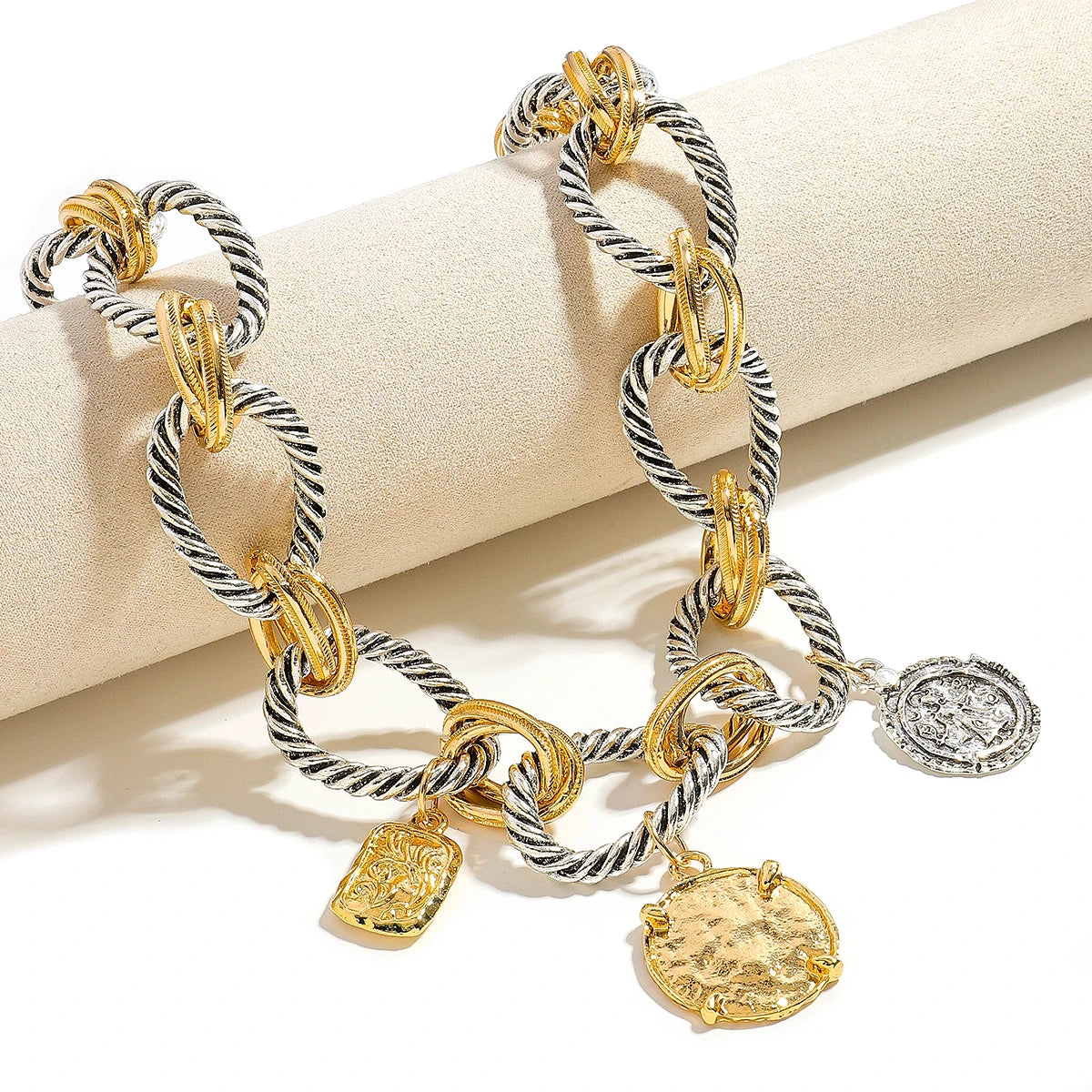 Dual Tone Coin Charm Necklace